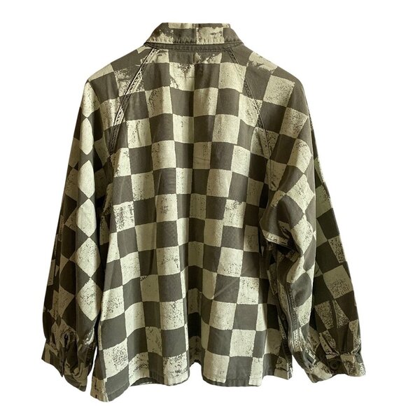 The Great Commodore Jacket Size 2 Army Green White Checker Print - Picture 2 of 10
